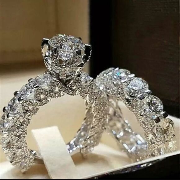 Simulated Diamond Wedding Engagement Ring Set - Picture 1 of 8